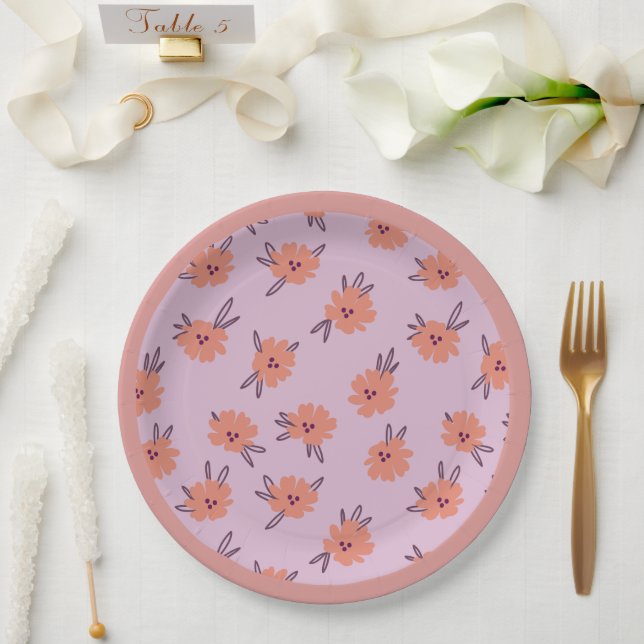 Blumiges Rosa Blumen Wiederholungsmuster Süß Mädch Pappteller (Hochzeit)
