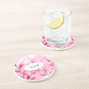 Blumiges Rosa Fusion Wasserfarbe Monogramm Getränkeuntersetzer