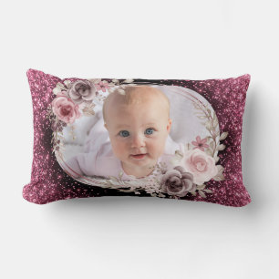 Blumiges Rosa Gold Zwei Foto Baby Mädchen süß Lendenkissen