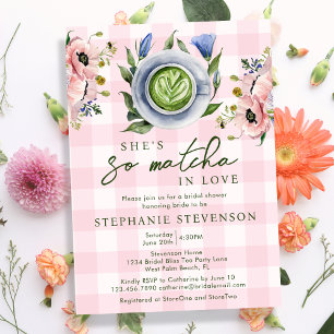 Blumiges Rosa Perfekte Matcha-Themen-Brautparty Einladung