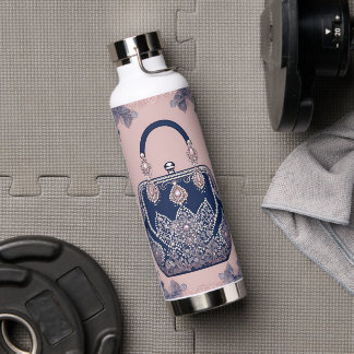 Blumiges rosa und blaues KI-Kunstwerk Trinkflasche