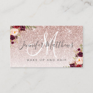 Blumiges Rose Gold Glitter Make-up-Artist Friseurs Visitenkarte