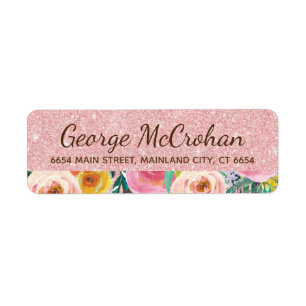 Blumiges Roségold-Glitter-Folie Rosa Rücksendeadre