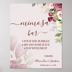 Blumiges Rosen Mimosa Bar Hochzeitsdusche Schild