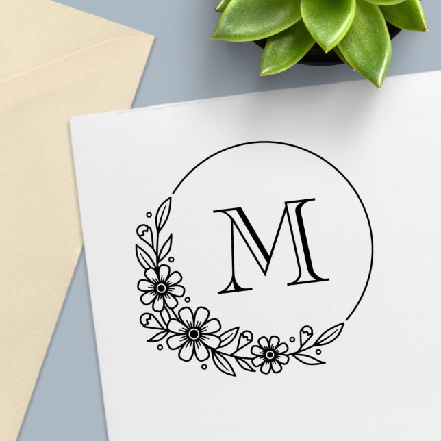 Blumiges rundes Rahmeninitial-Monogramm Permastempel (Von Creator hochgeladen)