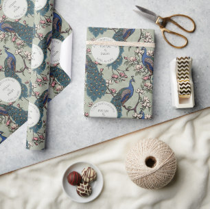Blumiges Salbei-Hochzeitspfau-Verpackungspapier Geschenkpapier