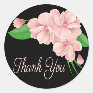 Blumiges Schwarz Danke Rosa Blumen Hochzeitsfeier Runder Aufkleber