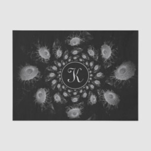 Blumiges Schwarz-Weiß-Monogramm Elegant Seidenpapier