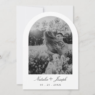 Blumiges Schwarz-Weiß-Monogramm-Foto-Bogenförmige Einladung