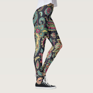 Blumiges schwarzes Paisley Leggings