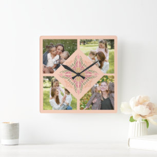 Blumiges Soft Pfirsich Kaleidoskop Schrift Beste M Quadratische Wanduhr