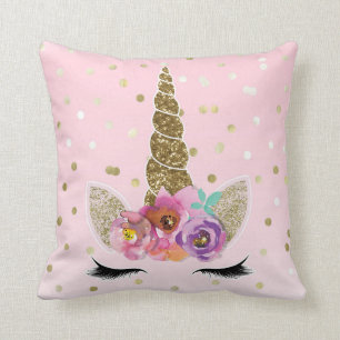Blumiges Trendmodernes Einhornhorn Gold Konfetti Kissen