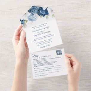Blumiges verstaubtes Blau Botanisches Blattwerk Ho All In One Einladung