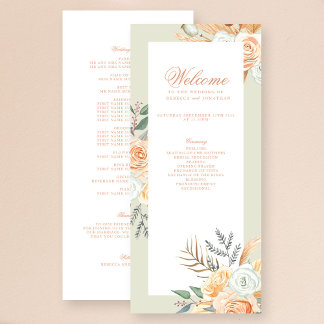 Blumiges Vintage-Boho-Pfirsich-Hochzeitsprogramm