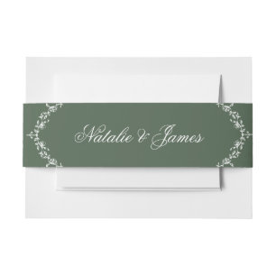 Blumiges Weiß Smaragdgrün Old Money Fancy Hochzeit Einladungsbanderole