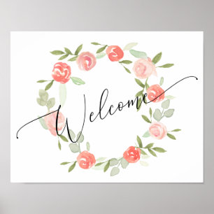 Blumiges Willkommensschild - Hochzeitsfeier Pfirsi Poster