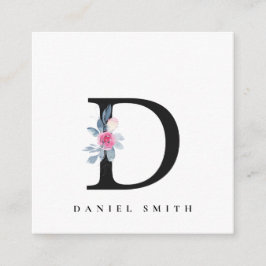 BLUSBLAU BLUE FLORAL ALPHABETS NAME LETTER D QUADRATISCHE VISITENKARTE