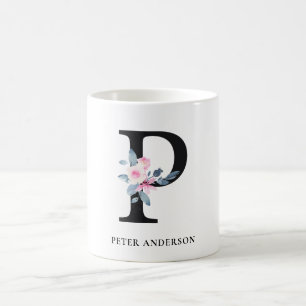 BLUSBLAU BLUE FLORAL ALPHABETS NAME LETTER P KAFFEETASSE