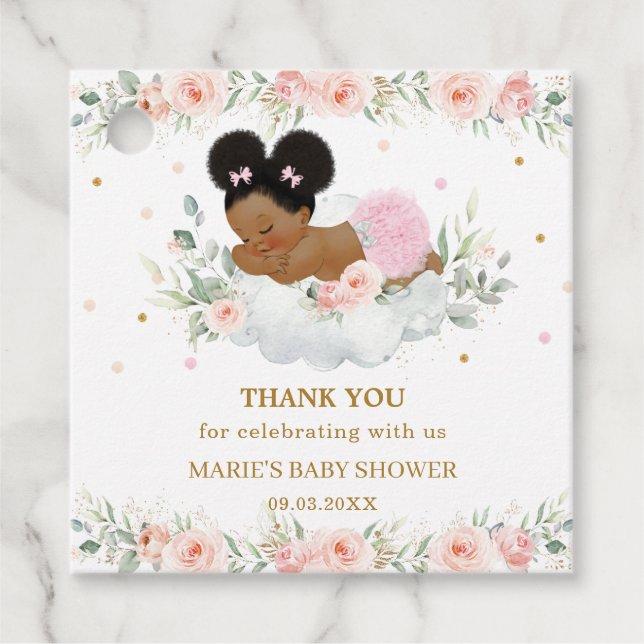 Blush African Afro Puff Baby Girl Dusche Geschenkanhänger (Vorderseite)