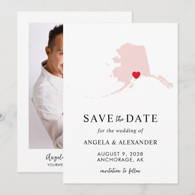 Blush Alaska Wedding Map Save The Date (Vorne/Hinten)