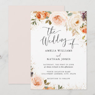 Blush Amber Watercolor Blume Hochzeit Einladung