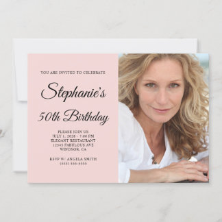 Blush and Black Elegant Script 50. Geburtstag Foto Einladung