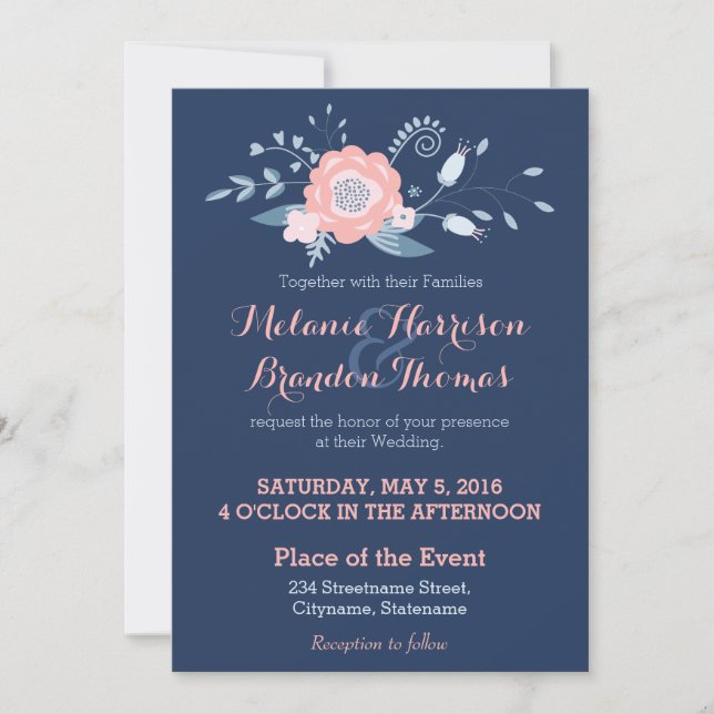 Blush and blue Boho Hochzeitseinladungen mit UAWG Einladung (Vorderseite)