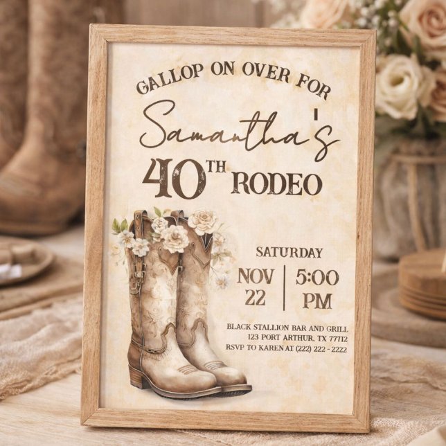 Blush and Boots 40th Rodeo Western Birthday Einladung (Von Creator hochgeladen)