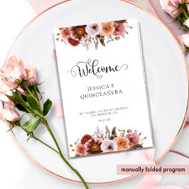 Blush and Burgundy Floral Quinceanera Programm