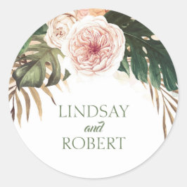 Blush and Burnt Orange Tropical Wedding Runder Aufkleber