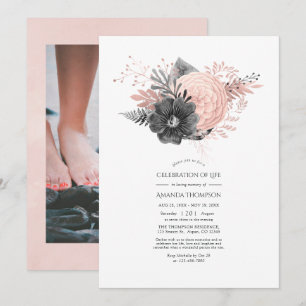Blush and Charcoole Floral Celebration of Life Einladung
