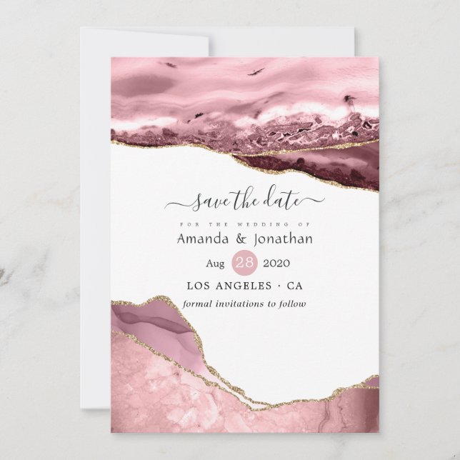 Blush and Gold Agate Wedding Save The Date (Vorderseite)