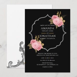 Blush and Gold and Silver Floral Diamond Wedding Einladung