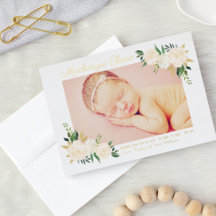 Blush and Gold Floral Foto Geburtserklärung