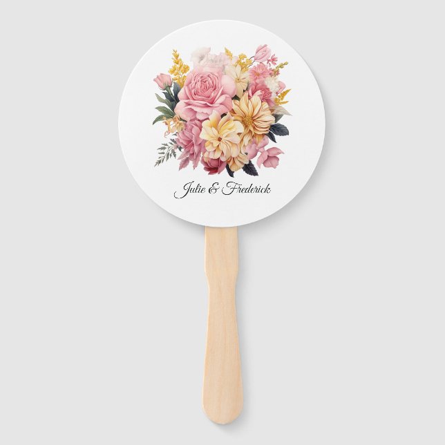 Blush and Gold Floral Wedding Fächer (Vorderseite)