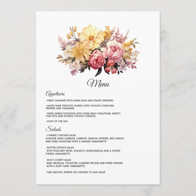 Blush and Gold Floral Wedding Menükarte (Vorderseite)