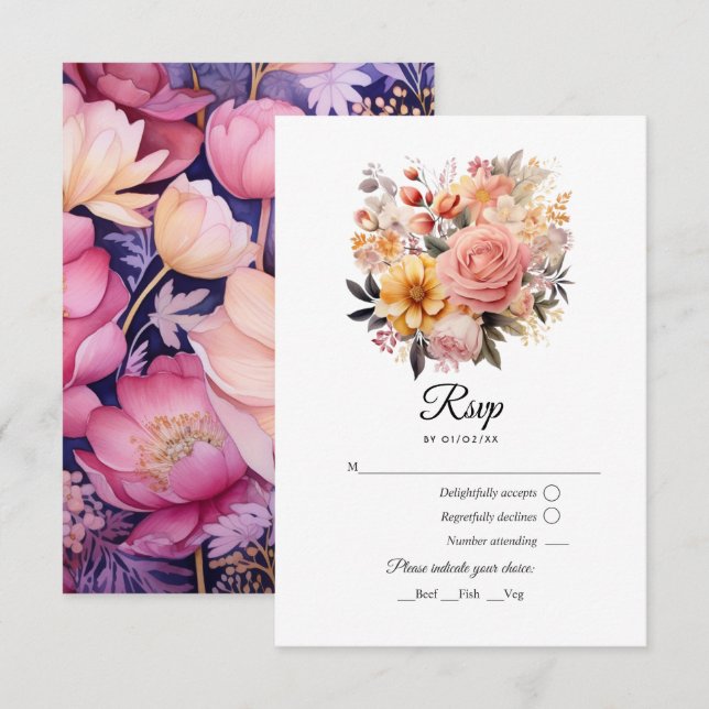 Blush and Gold Floral Wedding RSVP Karte (Vorne/Hinten)