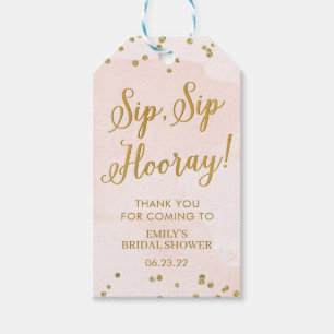 Blush and Gold Glitzer Brautparty Weinkultur und E Geschenkanhänger