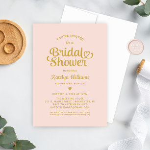 Blush and Gold Heart Script Wedding Brautparty Einladung