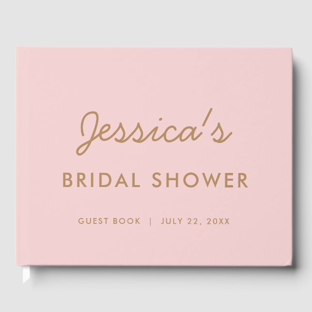 Blush and Gold Niedlich Modern Bridal Showe Gästeb Gästebuch (Vorderseite)