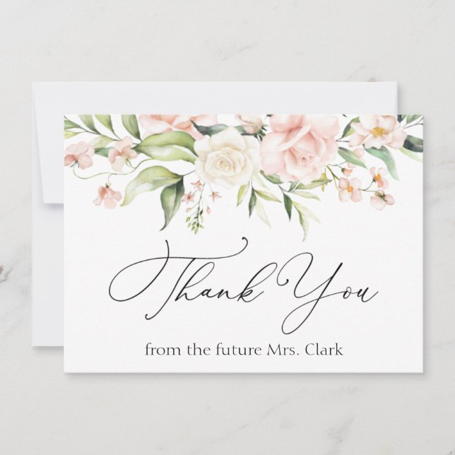 Blush and Greenery Danke Note Card Mitteilungskarte (Vorderseite)
