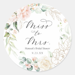 Blush and Greenery Miss an Mrs. Brautparty Runder Aufkleber