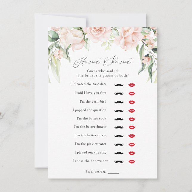 Blush and Greenery sagte er, sie sagte Duschspiel Einladung (Vorderseite)