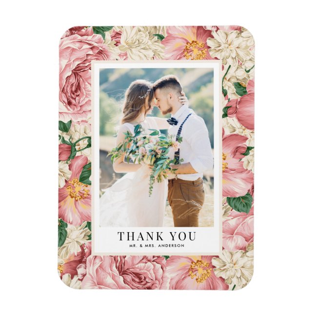 Blush and Ivory Blume Foto Hochzeit Danke Magnet (Vertikal)