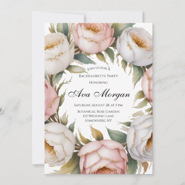 Blush and Ivory Rose Floral Bachelorette Party Einladung (Vorderseite)