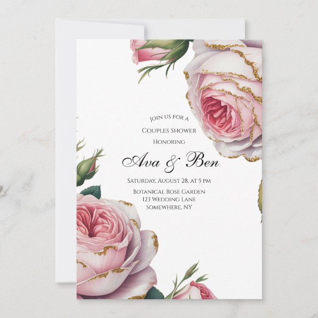 Blush and Ivory Rose Floral Couples Shower Einladung (Vorderseite)