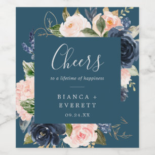 Blush and Navy Blue Chevaux Mariages Étiquettes de