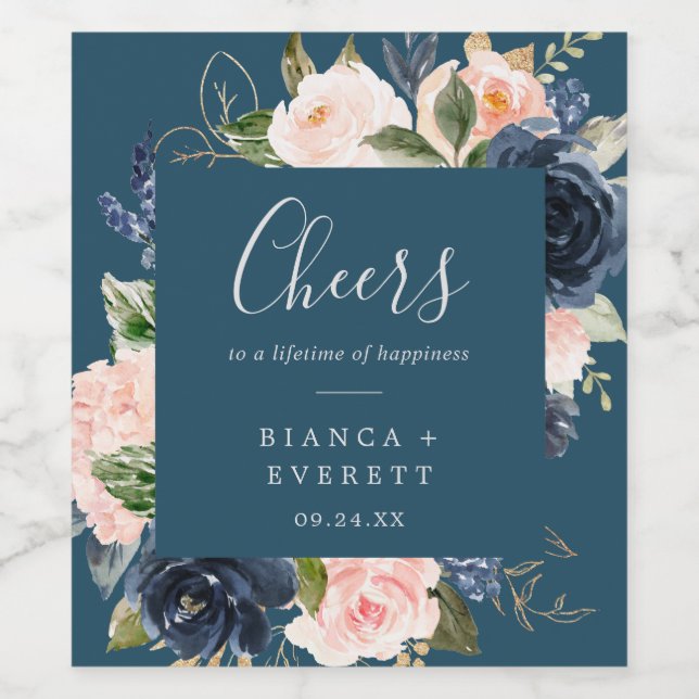 Blush and Navy Blue Chevaux Mariages Étiquettes de (Étiquettes simples)