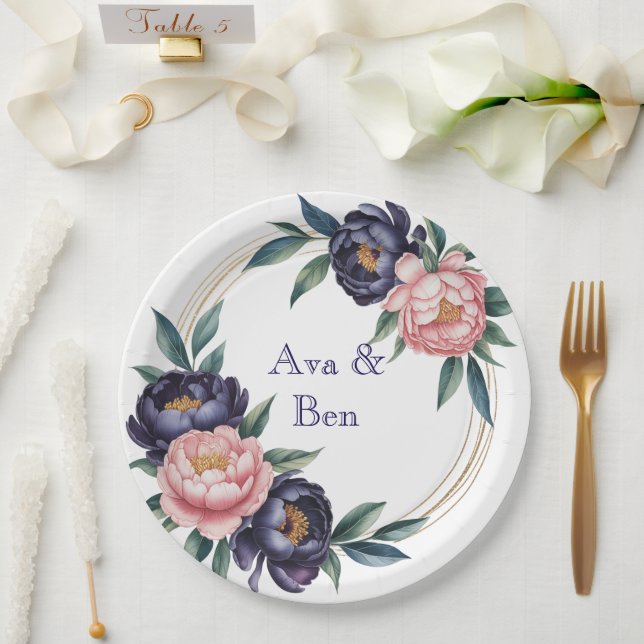 Blush and Navy Blue Wedding Pappteller (Hochzeit)