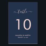 Blush and Navy Blue Wedding Tischnummer<br><div class="desc">Moderne marineblaue und rot-blaue Hochzeitsfeiern Tischnummern. Matching-Elemente verfügbar.</div>